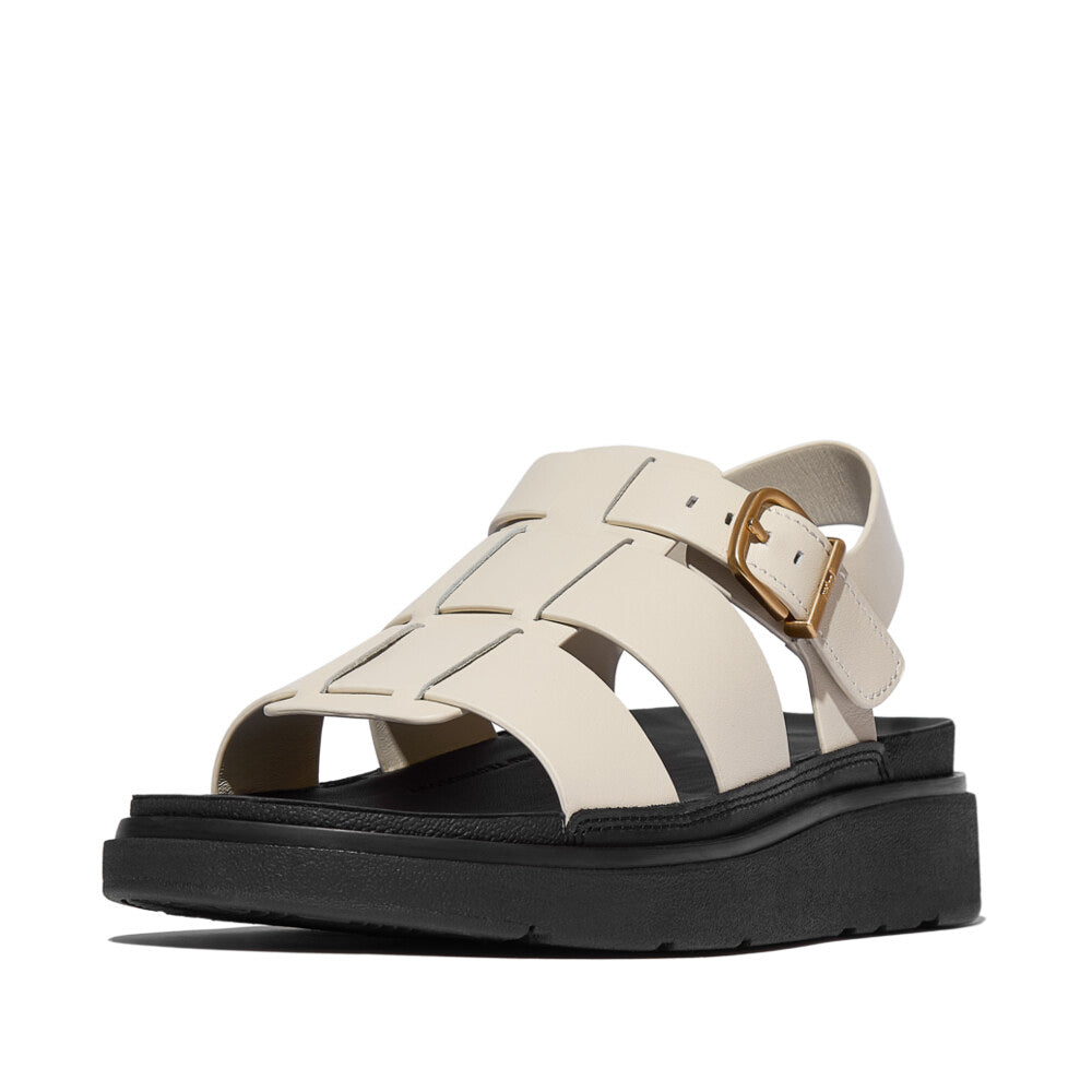 FitFlop GEN-FF LEATHER Womens Fisherman Sandals Paris Beige side view showcasing comfortable leather design and buckle fastening.