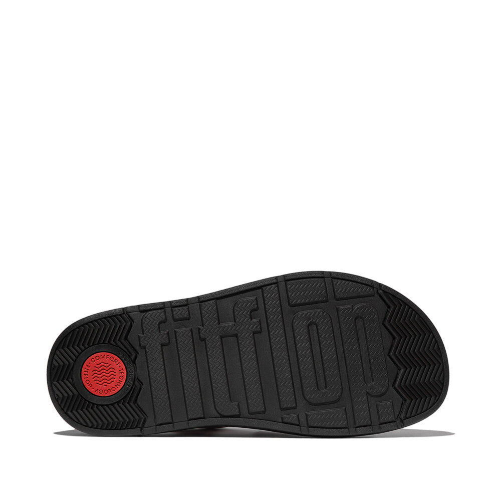 FitFlop GEN-FF LEATHER Womens Fisherman Sandals Paris Beige bottom view showing rubber sole with logo detail.