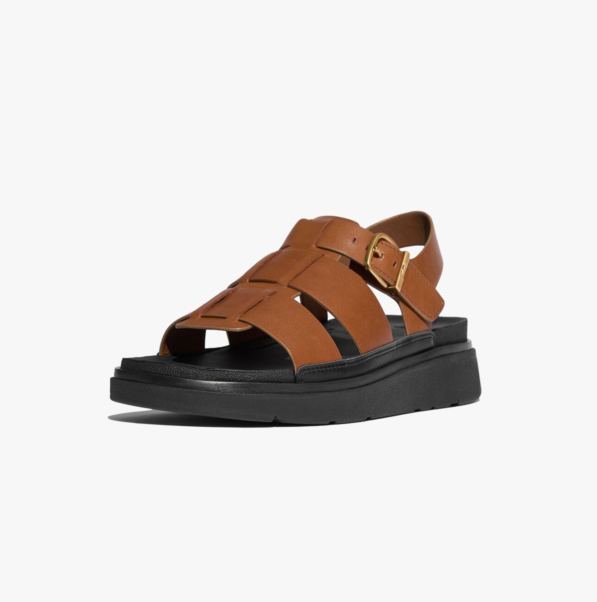 FitFlop GEN-FF LEATHER Womens Fisherman Sandals Deep Tan side view showcasing leather upper and platform sole.