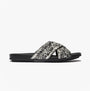 FitFlop GRACIE WOVEN Womens Slides Black/Ivory Mix side view showcasing stylish woven design and slip-on comfort.