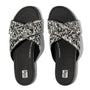 FitFlop GRACIE WOVEN Womens Slides Black/Ivory Mix overhead view showing textile upper and slip-on design.