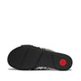 FitFlop GRACIE WOVEN Womens Slides Black/Ivory Mix bottom view, showcasing rubber sole design and logo detail.