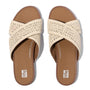 FitFlop GRACIE WOVEN Womens Slides Deep Tan/Ivory top view showing woven design and slip-on style.