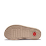 FitFlop iQUSHION D-LUXE Womens Slides Classic Beige sole view with textured rubber bottom and logo.