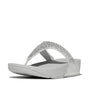 FitFlop LULU CRYSTAL-MIX Womens Toe Post Sandals Silver side view with crystal detailing and comfortable platform sole