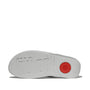 FitFlop LULU CRYSTAL-MIX Womens Toe Post Sandals Silver bottom view, showing rubber sole with red accents and slip-resistant design.