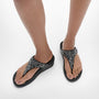FitFlop LULU CRYSTAL-MIX Womens Toe Post Sandals All Black, side view showing the sparkling toe post design.