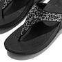 FitFlop LULU CRYSTAL-MIX Womens Toe Post Sandals All Black detail view with sparkling crystal strap.