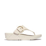 FitFlop LULU RESIN-BUCKLE Womens Toe Post Sandals Paris Beige side view with gold buckle detail.