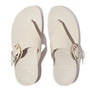 FitFlop LULU RESIN-BUCKLE Womens Toe Post Sandals Paris Beige top view showing resin buckle and leather upper.