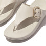 FitFlop LULU RESIN-BUCKLE Womens Toe Post Sandals Paris Beige side view showing toe post design and buckle detail.