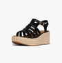 FitFlop PLATFFORMS ESPADRILLE Womens Wedge Sandals Black side view showcasing leather straps and wedge heel.