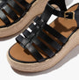 FitFlop PLATFFORMS ESPADRILLE Womens Wedge Sandals Black top view showcasing the stylish leather straps and wedge sole.