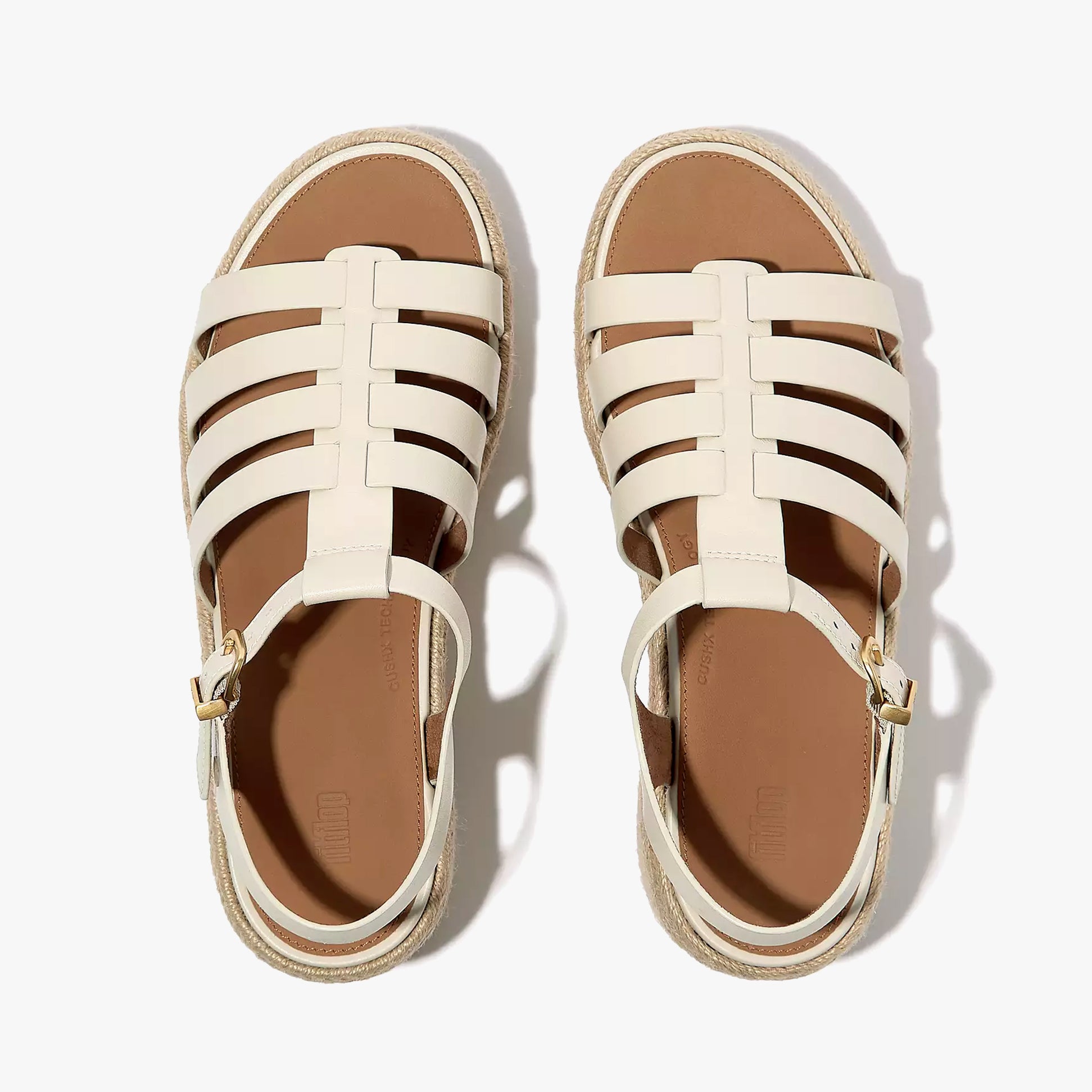 FitFlop PLATFFORMS ESPADRILLE Womens Wedge Sandals Paris Beige top view, showcasing soft leather straps and comfortable design.