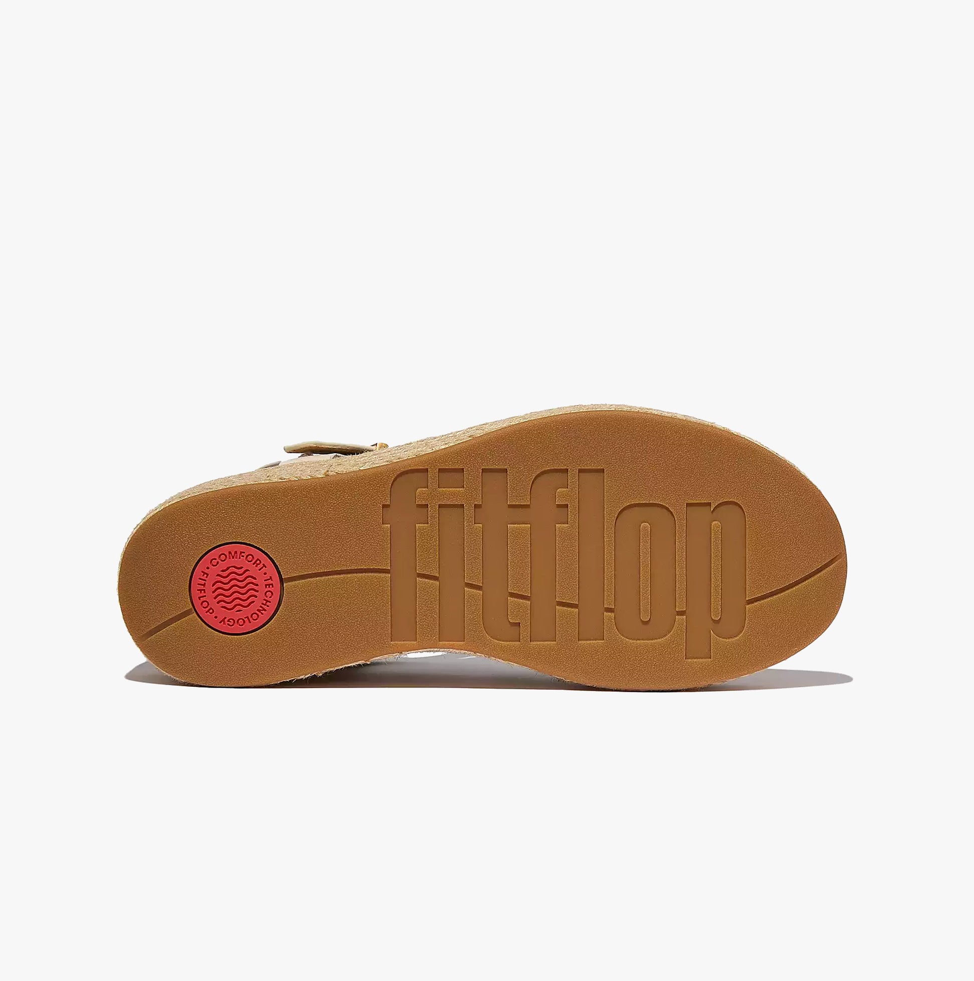 FitFlop PLATFFORMS ESPADRILLE Womens Wedge Sandals Paris Beige bottom view showcasing the sturdy synthetic sole.