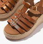 FitFlop PLATFFORMS ESPADRILLE Womens Wedge Sandals Deep Tan top view with leather upper and wedge heel detail.