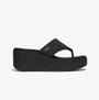 FitFlop PLATFFORMS WEDGE Womens Toe Post Sandals All Black side view showcasing wedge heel and toe post design.