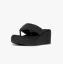 FitFlop PLATFFORMS WEDGE Womens Toe Post Sandals All Black side view showcasing wedge heel design.