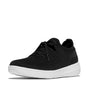 FitFlop SUPER-Q KNIT Womens Trainers Black side view with lace-up closure and low top design.