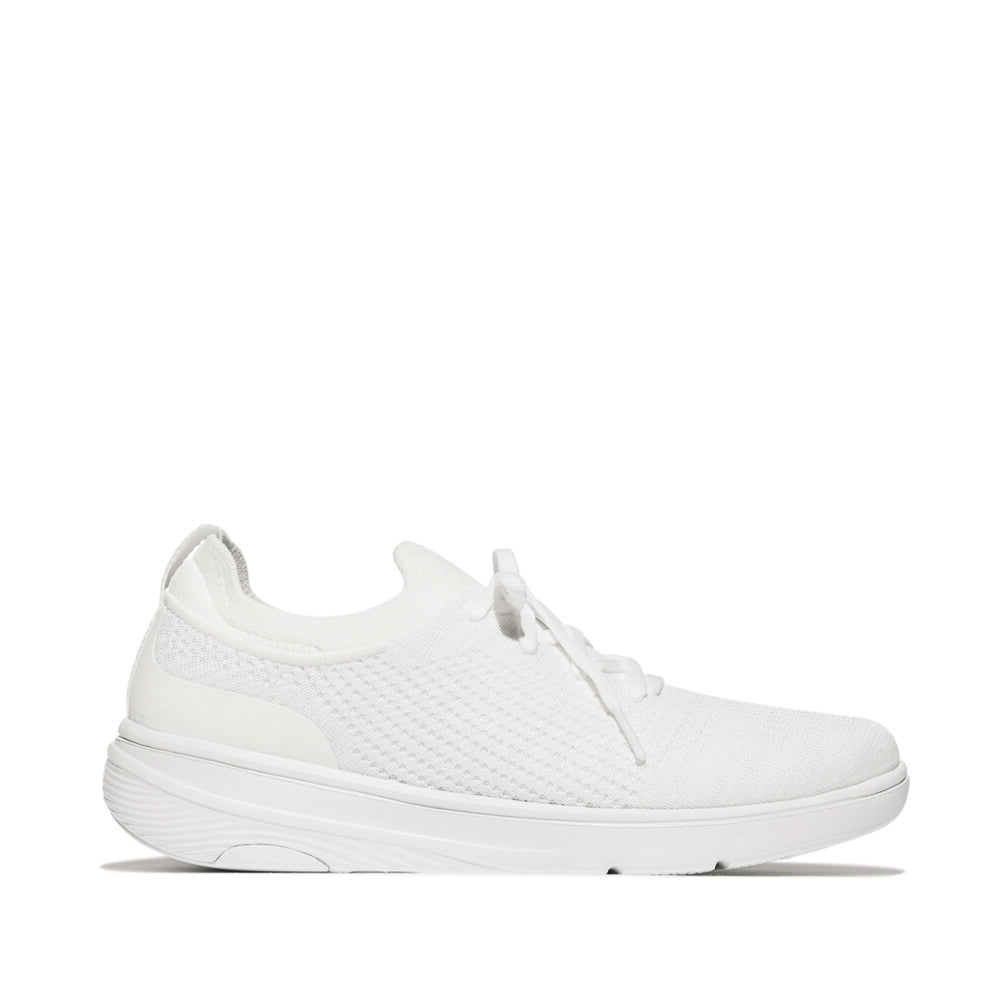 FitFlop SUPER-Q KNIT Womens Trainers Urban White side view showing lace-up design and breathable textile upper