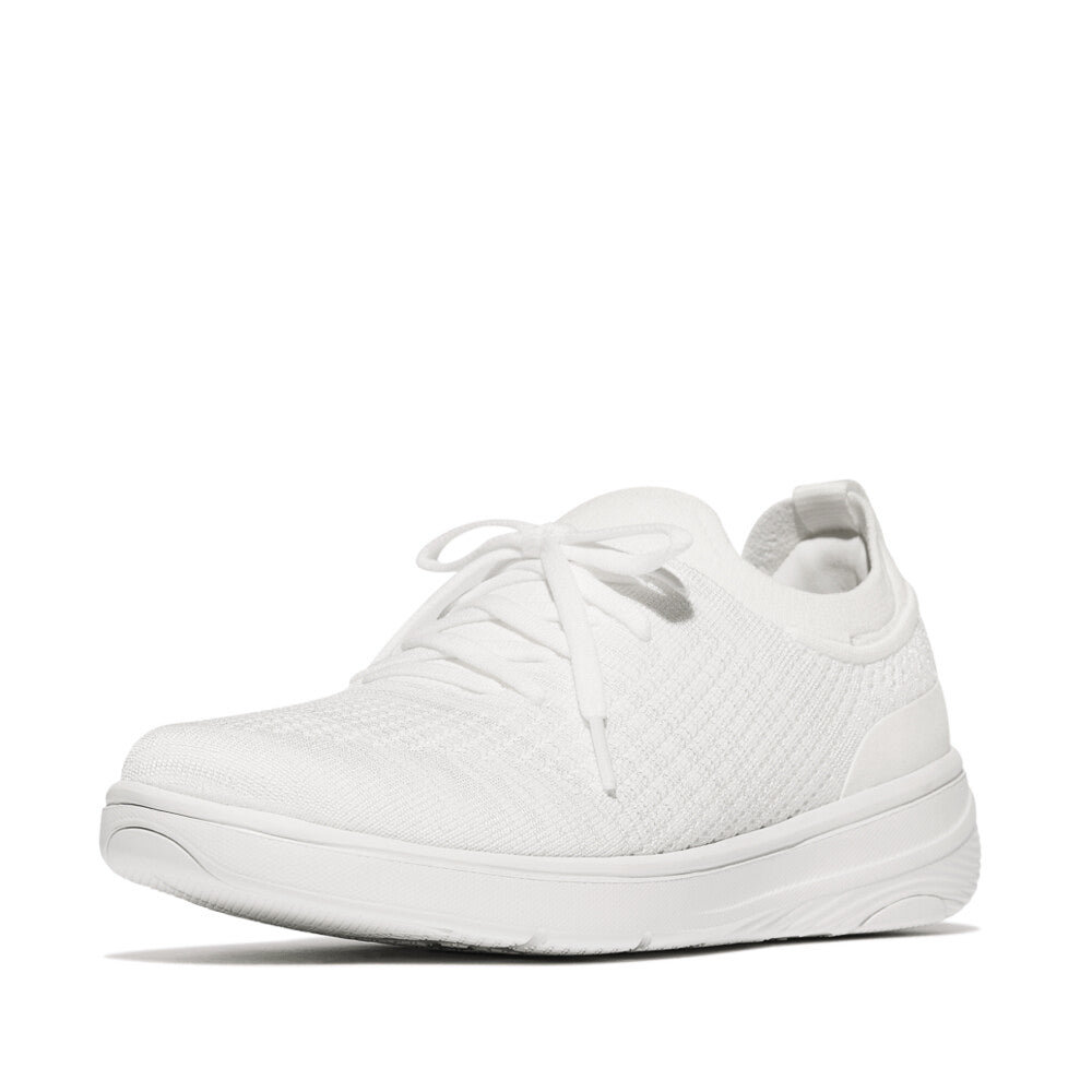 FitFlop SUPER-Q KNIT Womens Trainers Urban White side view showing casual lace-up design and breathable textile upper.