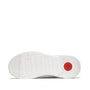 FitFlop SUPER-Q KNIT Womens Trainers Urban White bottom view showcasing rubber sole design with red details.