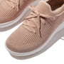 FitFlop SUPER-Q KNIT Womens Trainers Beige Buff/Rose Gold detail view, showcasing breathable textile upper and lace-up closure.