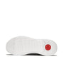 FitFlop SUPER-Q KNIT Womens Trainers Beige Buff/Rose Gold sole view with rubber material and red logo detail.
