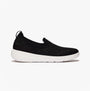 FitFlop SUPER-Q KNIT Womens Trainers Black side view with textile upper and rubber sole, casual slip-on design.