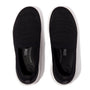 FitFlop SUPER-Q KNIT Womens Trainers Black top view showcasing the casual textile upper and slip-on design.