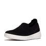 FitFlop SUPER-Q KNIT Womens Trainers Black side view showing slip-on design and cushion sole.