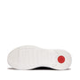 FitFlop SUPER-Q KNIT Womens Trainers Black sole view with rubber material and signature branding.