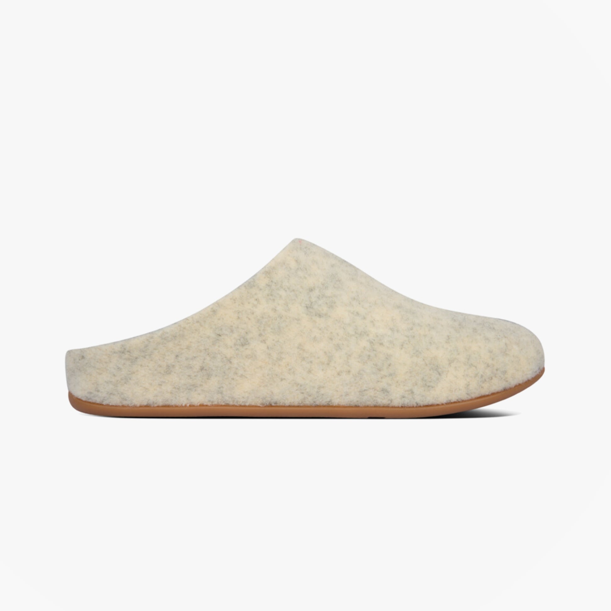 FitFlop CHRISSIE FELT Ladies Mule Slippers Cool Taupe side view showing soft felt upper and round toe design.