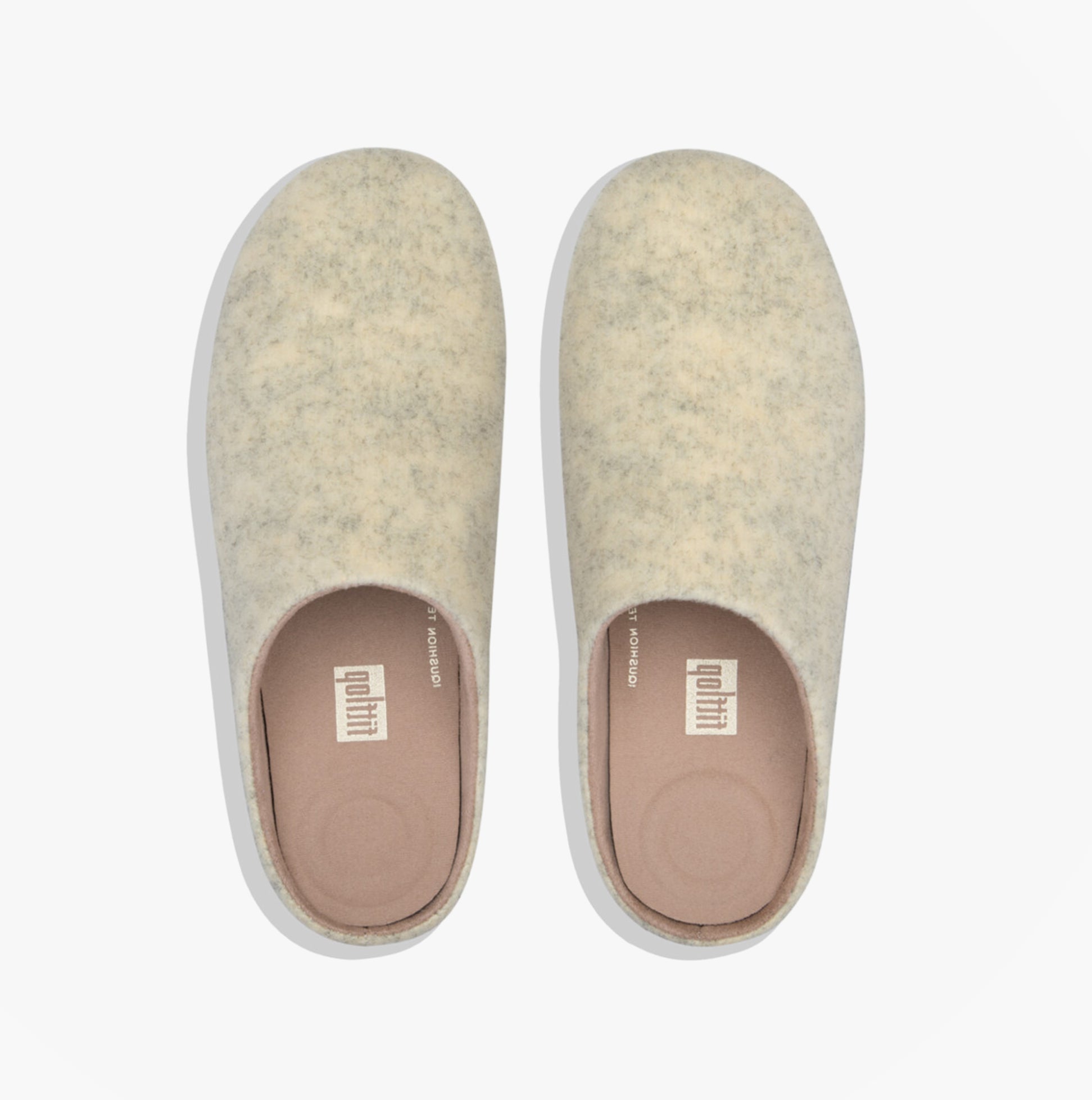 FitFlop CHRISSIE FELT Ladies Mule Slippers Cool Taupe top view showing slip-on design and round toe shape.
