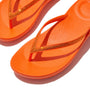 FitFlop IQUSHION SPARKLE Womens Toe Post Sandals Pop Orange detail view highlighting glittery straps and rubber sole.