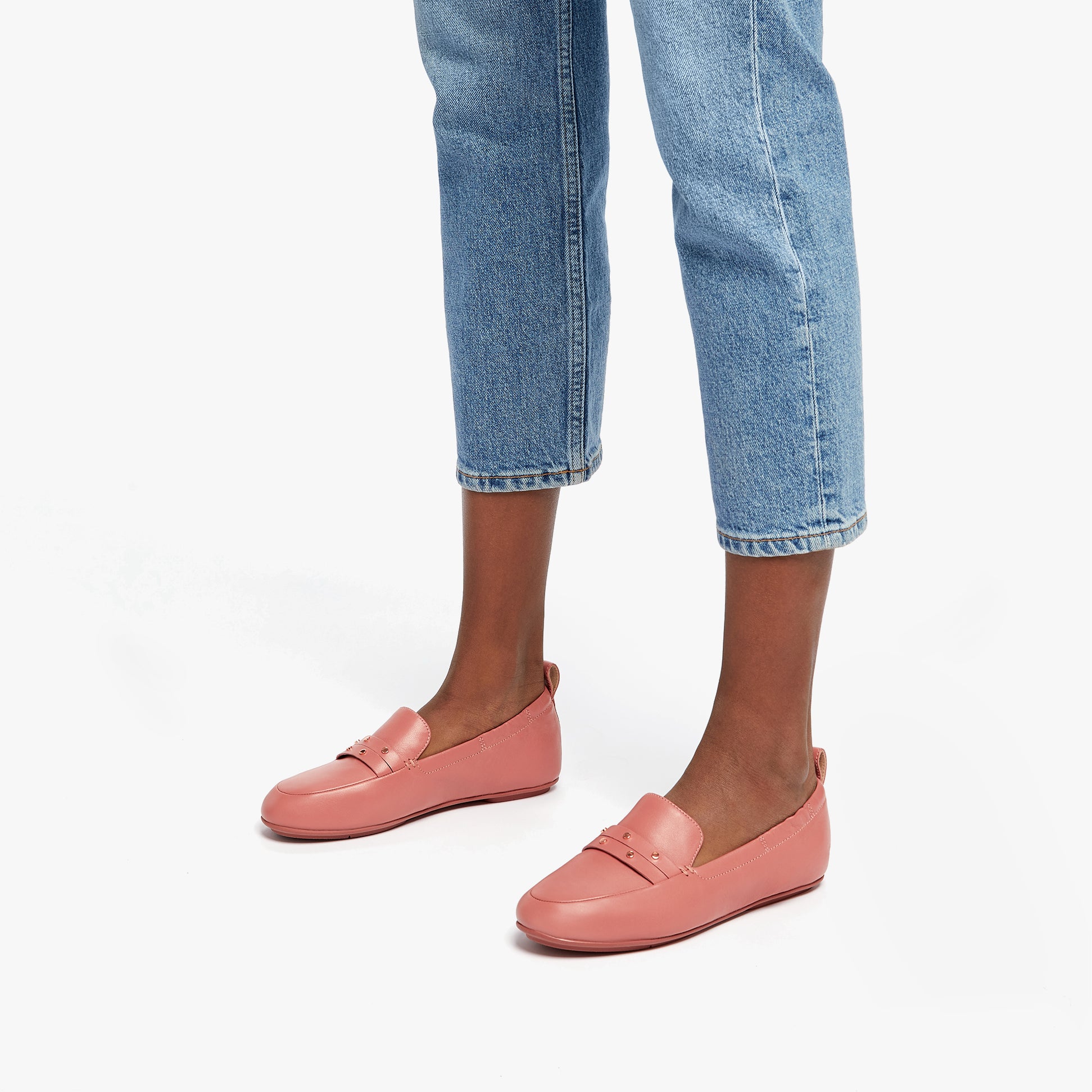 FitFlop EN2-955 ALLEGRO STUDDED LEATHER Womens Loafers Warm Rose