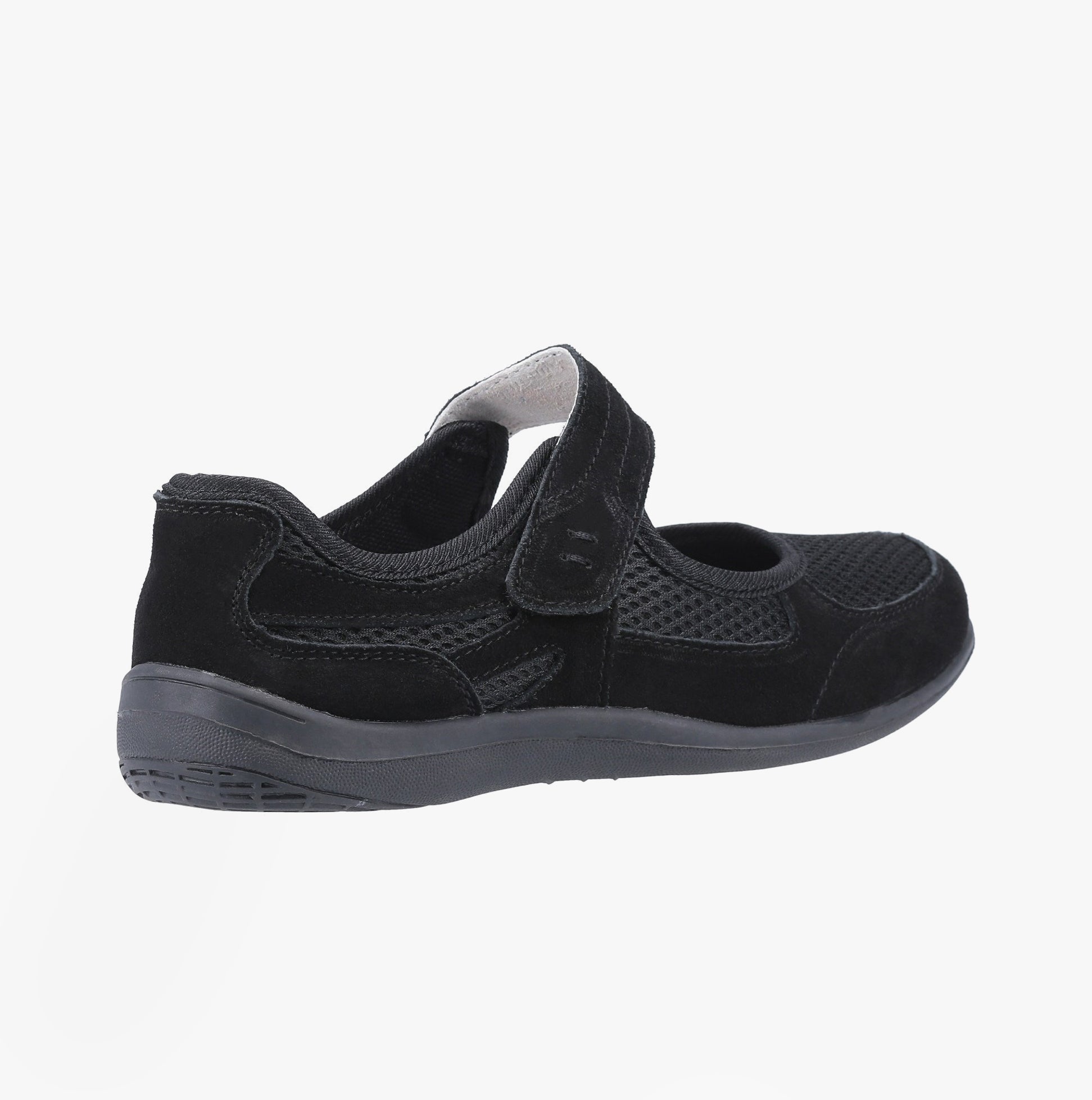 Fleet & Foster MORGAN Womens Shoes Black side view showcasing suede upper and touch fasten closure.