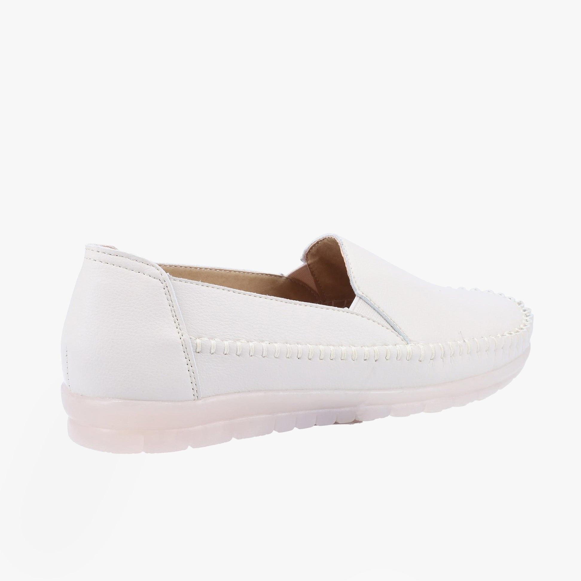 Fleet & Foster SHIRLEY Womens Shoes White side view showcasing casual leather design and slip-on style.