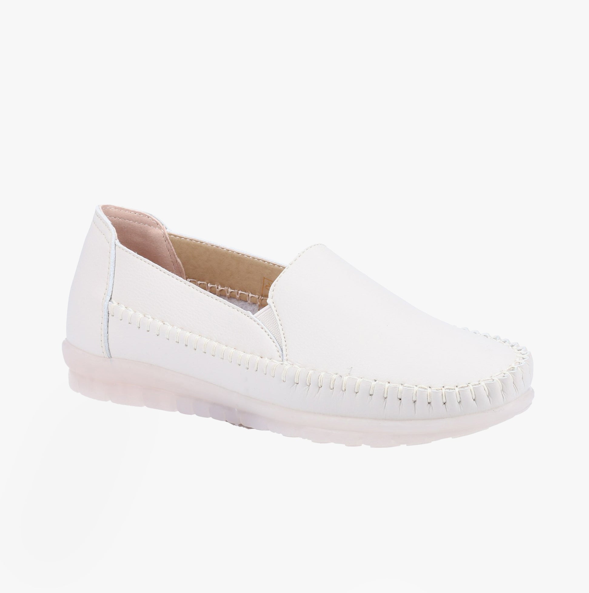 Fleet & Foster SHIRLEY Womens Shoes White side view showing casual leather slip-on style with round toe.