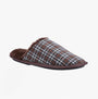 Fleet & Foster RHYS Mens Mule Slippers Brown side view showcasing plaid textile upper and soft lining.