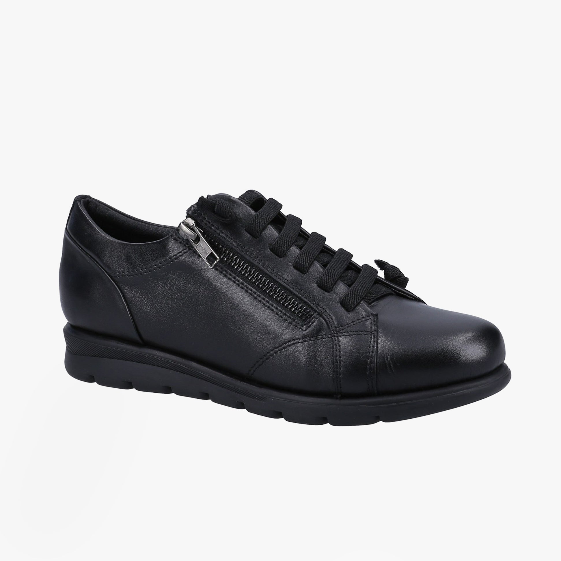 Fleet & Foster POLPERRO Lace Womens Shoes Black side view showing leather upper and lace-up design.