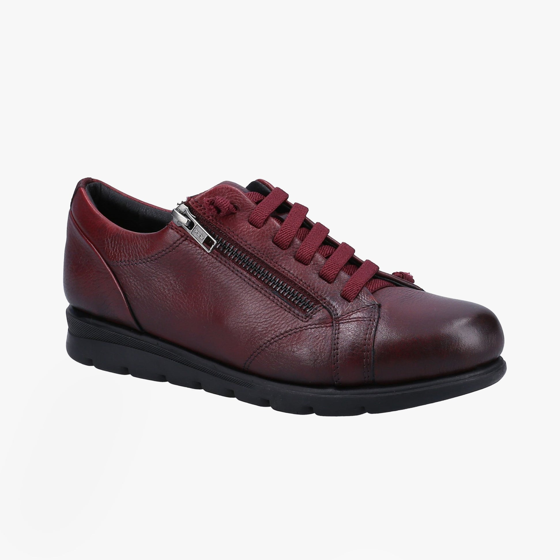 Fleet & Foster POLPERRO Lace Womens Shoes Bordeaux side view showcasing leather upper and lace-up design.