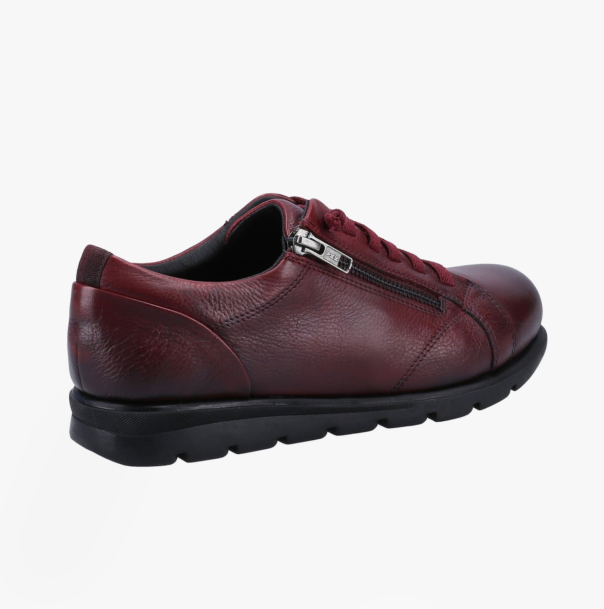 Fleet & Foster POLPERRO Lace Womens Shoes Bordeaux side view, casual leather shoes with lace-up and low heel.