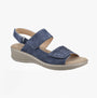 Fleet & Foster BERNICE Womens Sandals Navy side view showcasing leather upper and touch fasten closure.