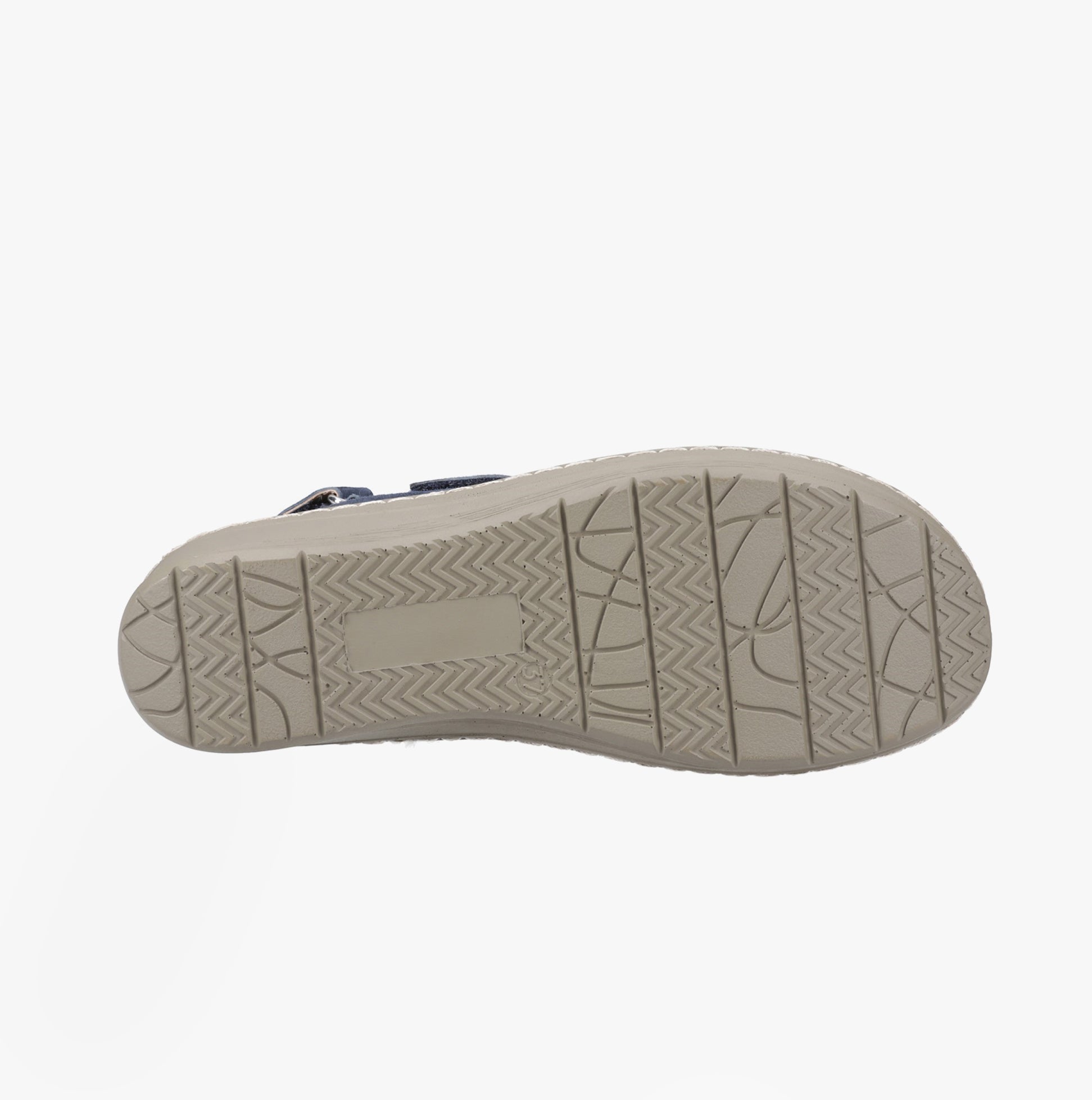 Fleet & Foster BERNICE Womens Sandals Navy bottom view, showcasing the rubber sole and traction detail.