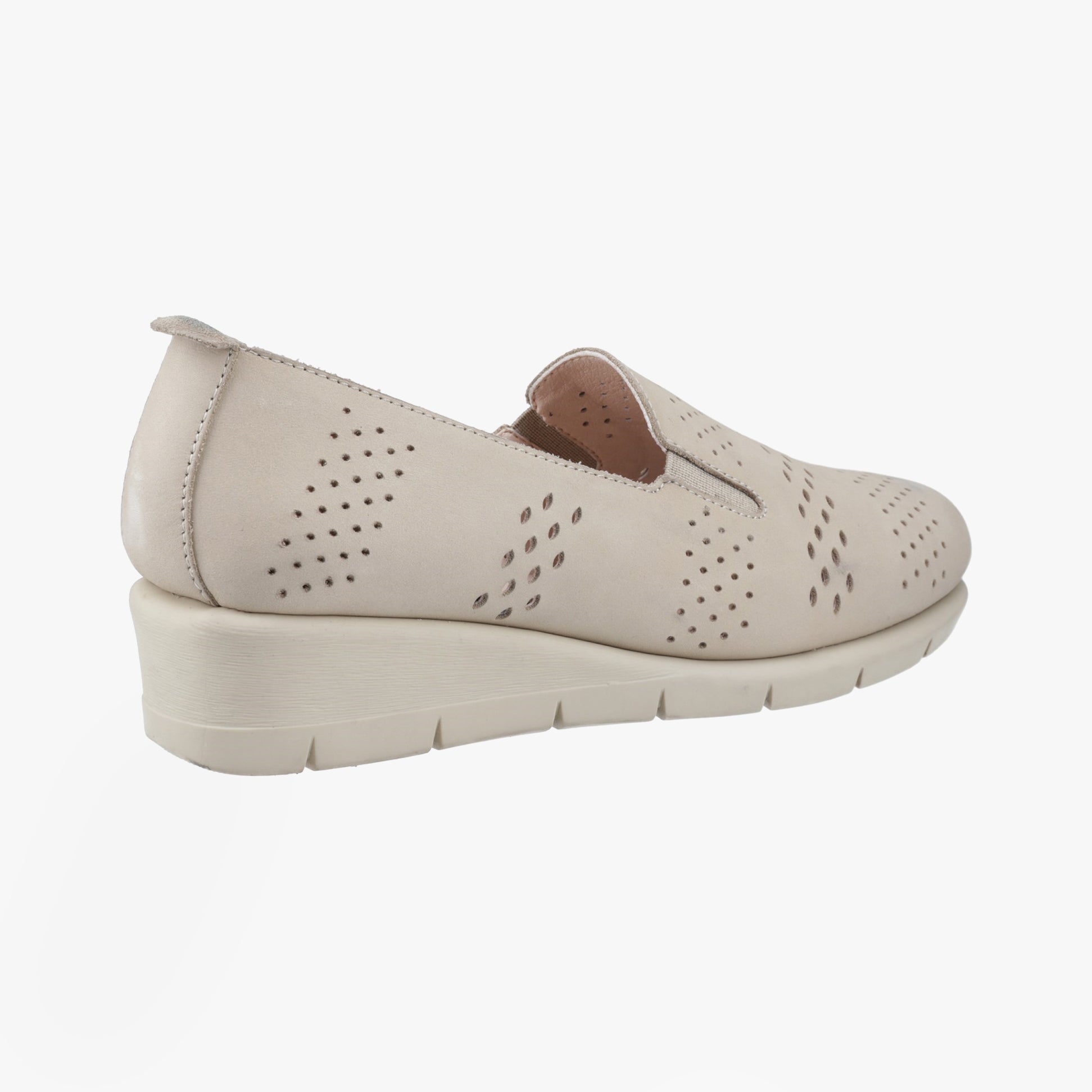 Fleet & Foster DINAH Womens Shoes Taupe side view showing comfort features and wedge heel design.