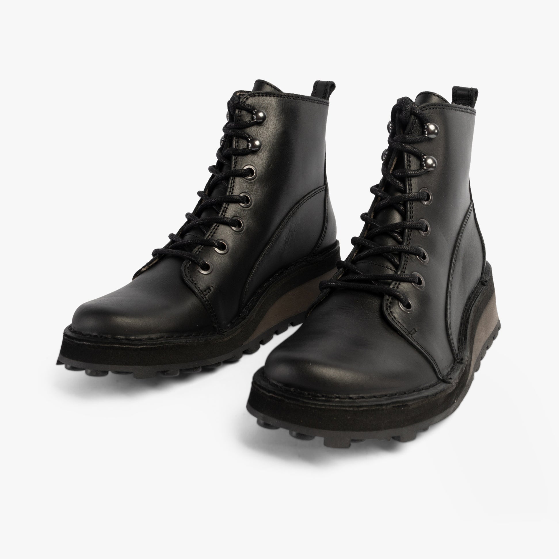 Fly London HAZI147FLY Womens Boots Black, side view showing lace-up design and rubber sole, ankle height.