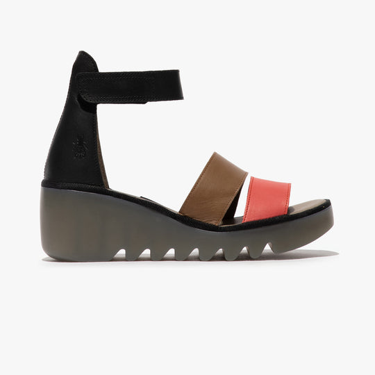 Fly London BONO290FLY Womens Wedge Sandals Raspberry/Ground/Black