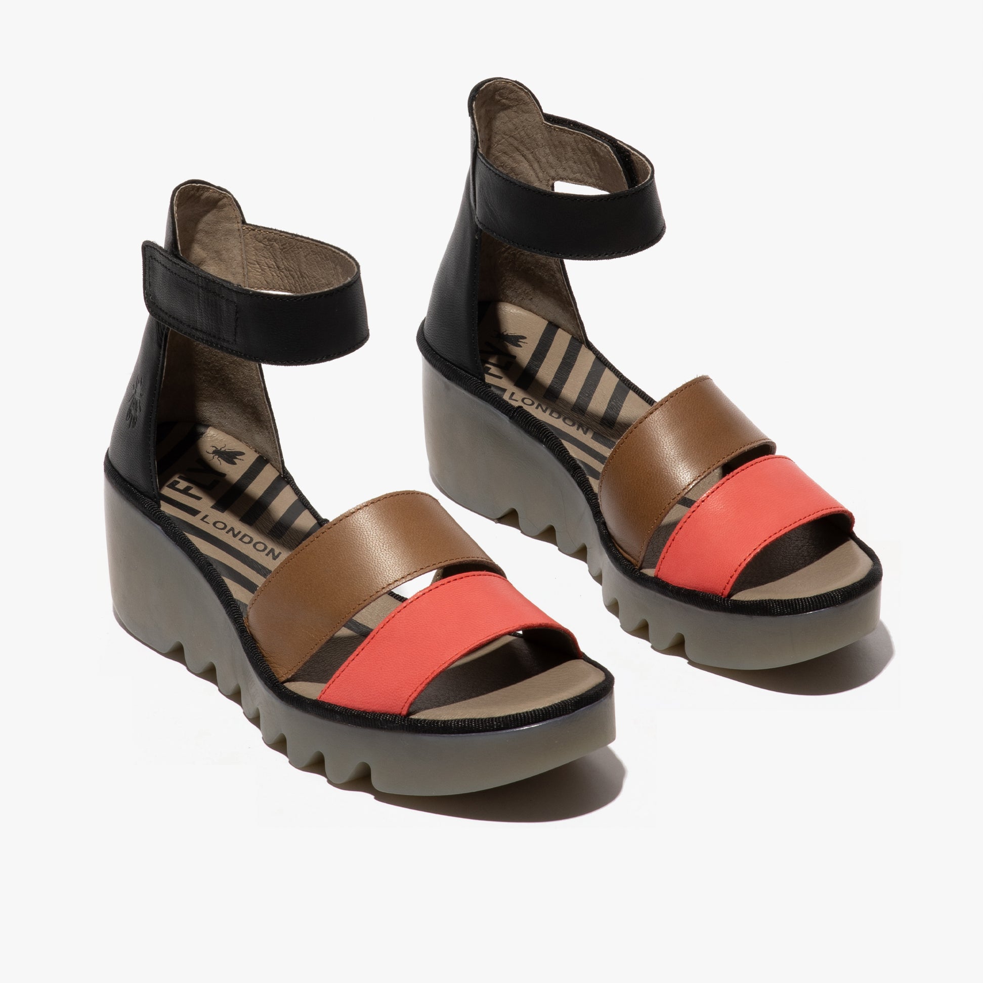 Fly London BONO290FLY Womens Wedge Sandals Raspberry/Ground/Black