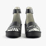Fly London BONO290FLY Womens Sandals Black front view, showcasing the stylish leather design and wedge heel.